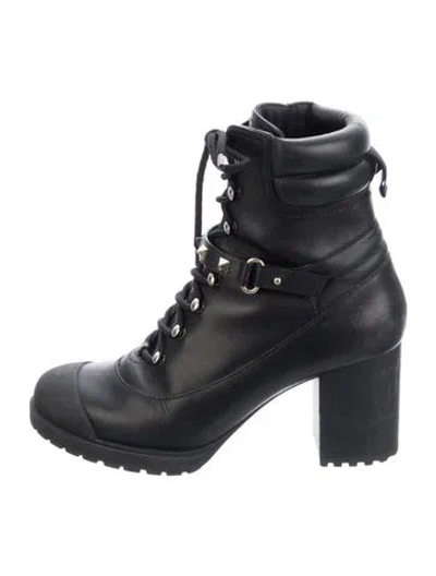Pre-owned Valentino Garavani Rockstud Accents Leather Lace-up Boots In Black