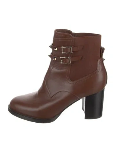 Pre-owned Valentino Garavani Rockstud Accents Leather Lace-up Boots In Brown