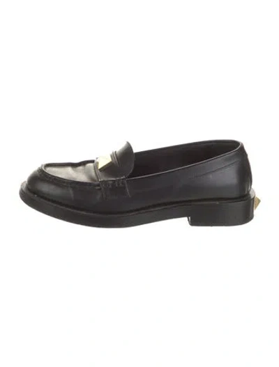 Pre-owned Valentino Garavani Rockstud Accents Leather Loafers In Black