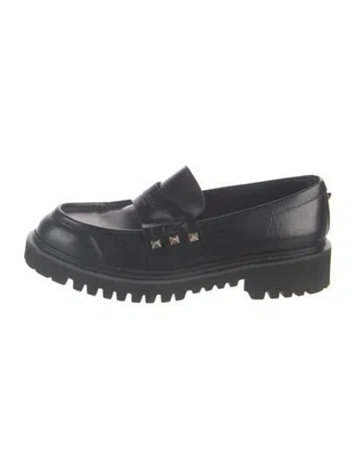 Pre-owned Valentino Garavani Rockstud Accents Leather Loafers In Black