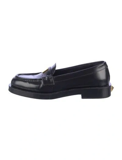 Pre-owned Valentino Garavani Rockstud Accents Leather Loafers In Blue