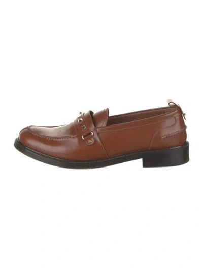 Pre-owned Valentino Garavani Rockstud Accents Leather Loafers In Brown