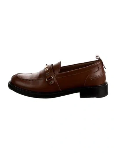 Pre-owned Valentino Garavani Rockstud Accents Leather Loafers In Brown