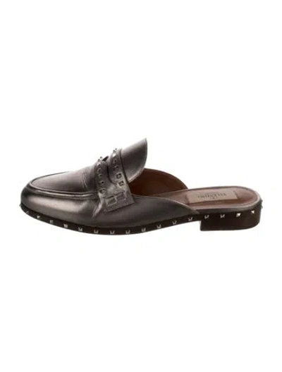 Pre-owned Valentino Garavani Rockstud Accents Leather Loafers In Metallic/silver