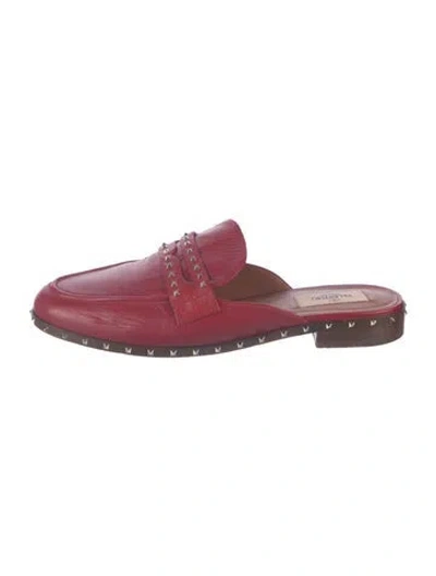 Pre-owned Valentino Garavani Rockstud Accents Leather Loafers In Red
