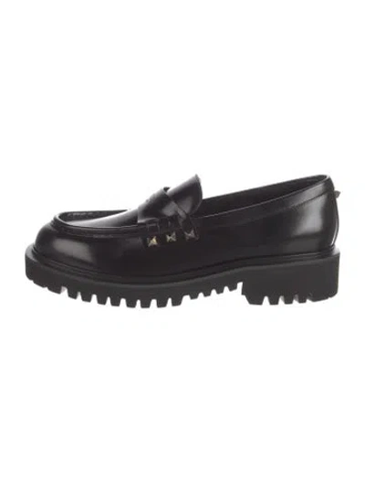 Pre-owned Valentino Garavani Rockstud Accents Leather Loafers W/ Tags In Black