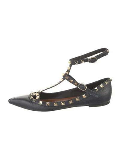 Pre-owned Valentino Garavani Rockstud Accents Leather Mary Jane Flats In Black
