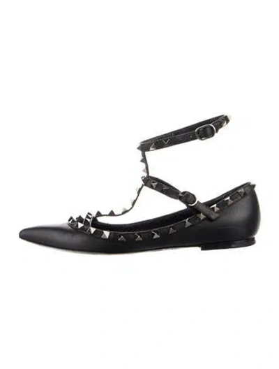 Pre-owned Valentino Garavani Rockstud Accents Leather Mary Jane Flats In Black