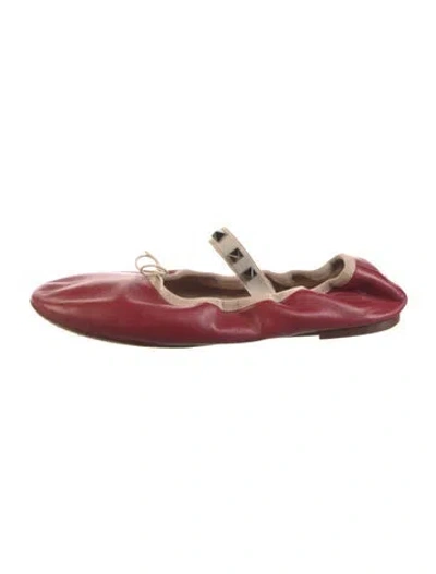 Pre-owned Valentino Garavani Rockstud Accents Leather Mary Jane Flats In Red