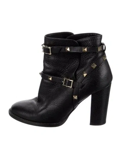 Pre-owned Valentino Garavani Rockstud Accents Leather Moto Boots In Black