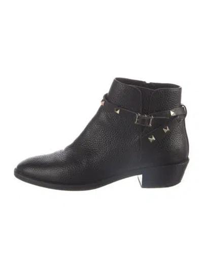 Pre-owned Valentino Garavani Rockstud Accents Leather Moto Boots In Black