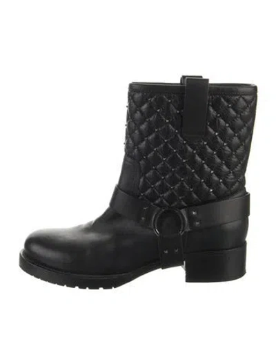 Pre-owned Valentino Garavani Rockstud Accents Leather Moto Boots In Black