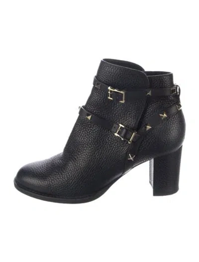 Pre-owned Valentino Garavani Rockstud Accents Leather Moto Boots In Black
