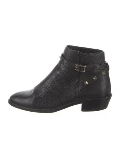 Pre-owned Valentino Garavani Rockstud Accents Leather Moto Boots In Black