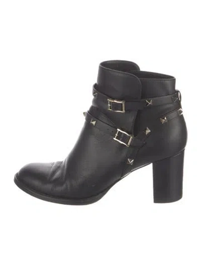 Pre-owned Valentino Garavani Rockstud Accents Leather Moto Boots In Black