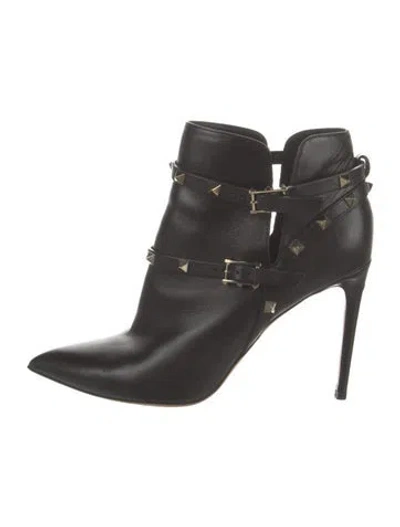 Pre-owned Valentino Garavani Rockstud Accents Leather Moto Boots In Black