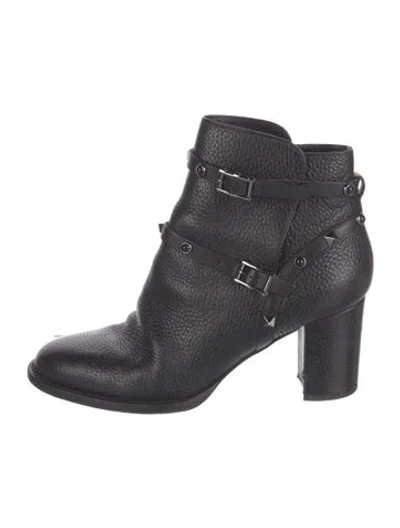 Pre-owned Valentino Garavani Rockstud Accents Leather Moto Boots In Black