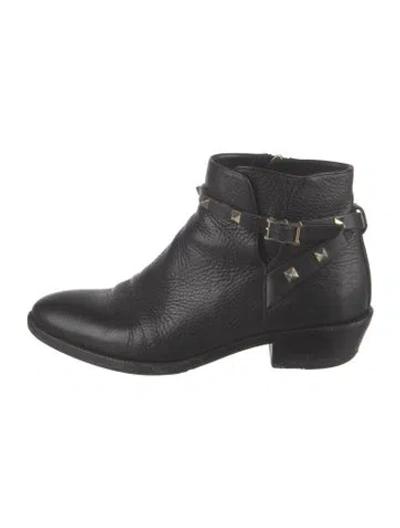 Pre-owned Valentino Garavani Rockstud Accents Leather Moto Boots In Black