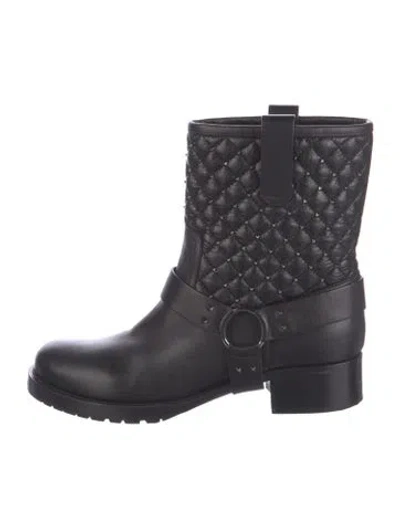 Pre-owned Valentino Garavani Rockstud Accents Leather Moto Boots In Black