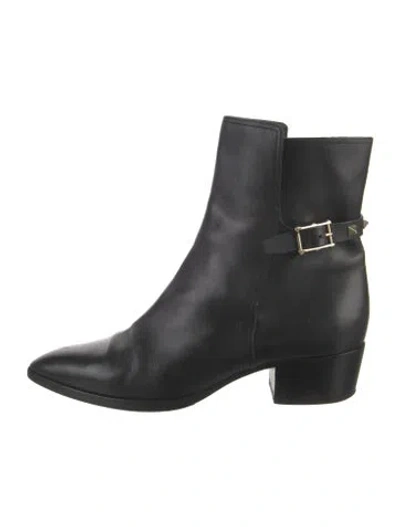 Pre-owned Valentino Garavani Rockstud Accents Leather Moto Boots In Black
