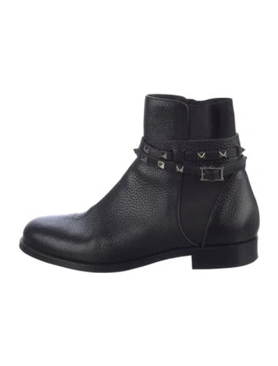 Pre-owned Valentino Garavani Rockstud Accents Leather Moto Boots In Black