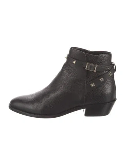 Pre-owned Valentino Garavani Rockstud Accents Leather Moto Boots In Black