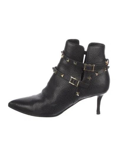 Pre-owned Valentino Garavani Rockstud Accents Leather Moto Boots In Black