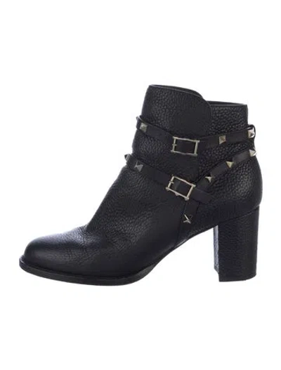 Pre-owned Valentino Garavani Rockstud Accents Leather Moto Boots In Black