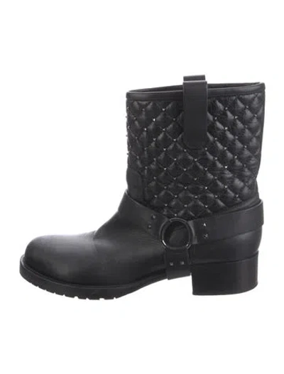 Pre-owned Valentino Garavani Rockstud Accents Leather Moto Boots In Black