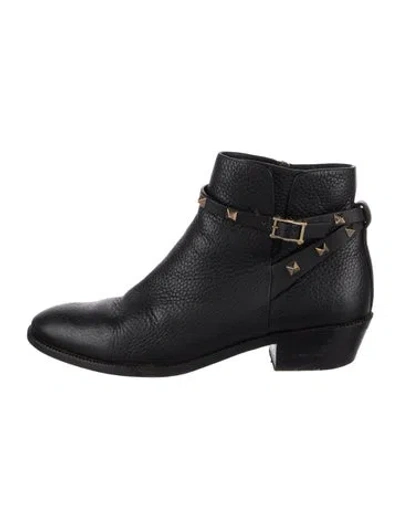 Pre-owned Valentino Garavani Rockstud Accents Leather Moto Boots In Black