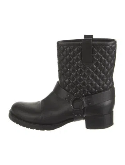 Pre-owned Valentino Garavani Rockstud Accents Leather Moto Boots In Black