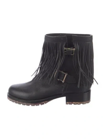 Pre-owned Valentino Garavani Rockstud Accents Leather Moto Boots In Black