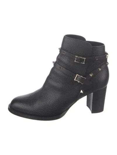 Pre-owned Valentino Garavani Rockstud Accents Leather Moto Boots In Black