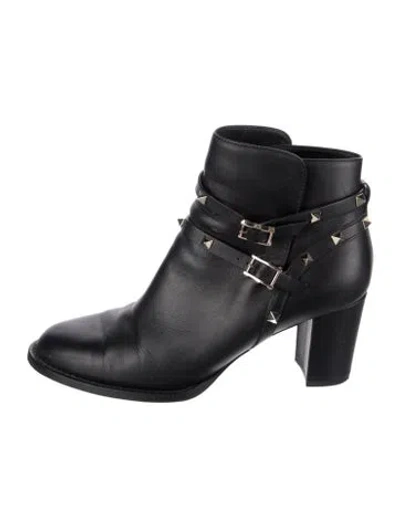 Pre-owned Valentino Garavani Rockstud Accents Leather Moto Boots In Black