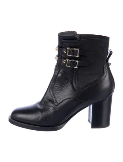 Pre-owned Valentino Garavani Rockstud Accents Leather Moto Boots In Black
