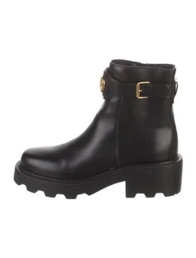 Pre-owned Valentino Garavani Rockstud Accents Leather Moto Boots In Black