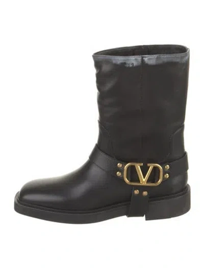 Pre-owned Valentino Garavani Rockstud Accents Leather Moto Boots In Black