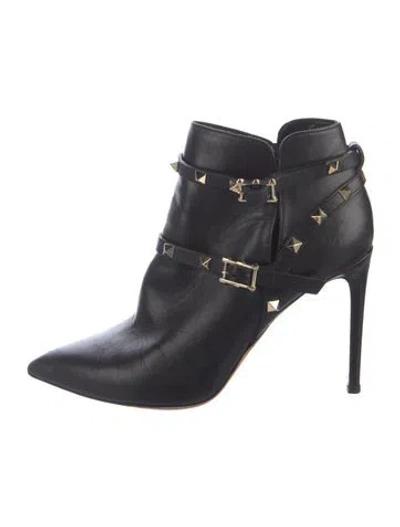 Pre-owned Valentino Garavani Rockstud Accents Leather Moto Boots In Blue