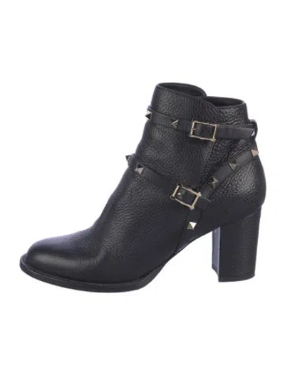 Pre-owned Valentino Garavani Rockstud Accents Leather Moto Boots In Blue