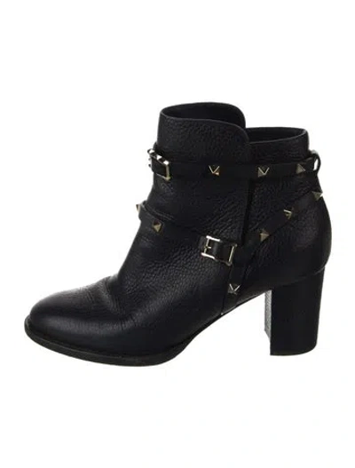 Pre-owned Valentino Garavani Rockstud Accents Leather Moto Boots In Blue