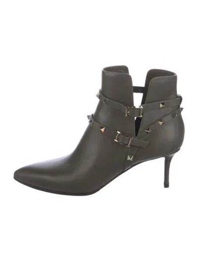 Pre-owned Valentino Garavani Rockstud Accents Leather Moto Boots In Green
