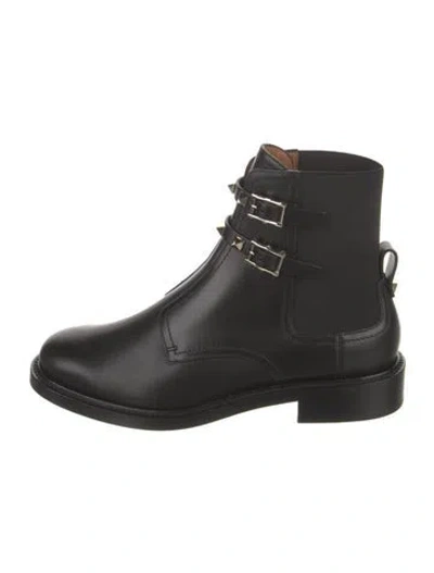 Pre-owned Valentino Garavani Rockstud Accents Leather Moto Boots W/ Tags In Black