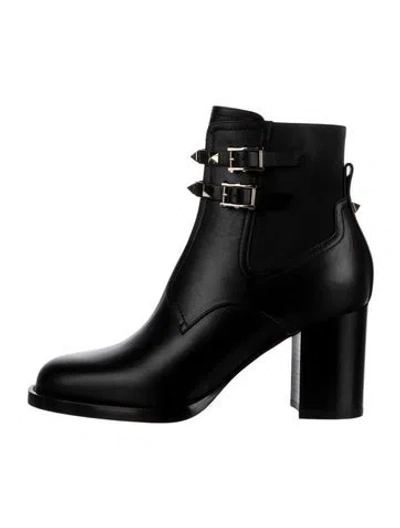 Pre-owned Valentino Garavani Rockstud Accents Leather Moto Boots W/ Tags In Black
