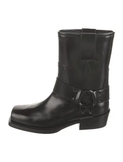 Pre-owned Valentino Garavani Rockstud Accents Leather Moto Boots W/ Tags In Black