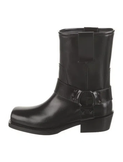 Pre-owned Valentino Garavani Rockstud Accents Leather Moto Boots W/ Tags In Black