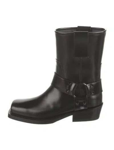 Pre-owned Valentino Garavani Rockstud Accents Leather Moto Boots W/ Tags In Black