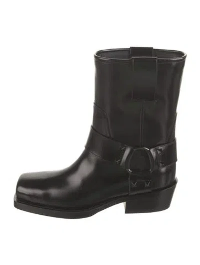 Pre-owned Valentino Garavani Rockstud Accents Leather Moto Boots W/ Tags In Black