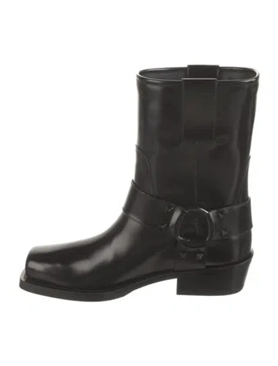 Pre-owned Valentino Garavani Rockstud Accents Leather Moto Boots W/ Tags In Black