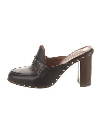 Pre-owned Valentino Garavani Rockstud Accents Leather Mules In Black