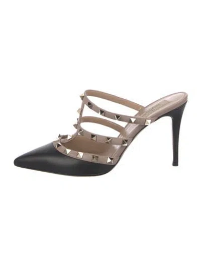 Pre-owned Valentino Garavani Rockstud Accents Leather Mules In Black